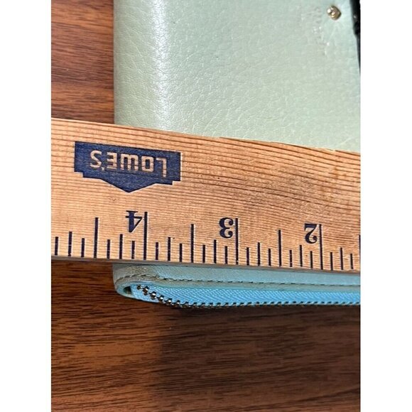 Kate Spade Wallet OS Green Leather Black Bow Zip Around Metallic Preppy Retro 80 - Picture 12 of 15